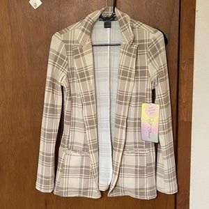 Plaid Blazer Light Coat Jacket Fashion Layering Piece- neutral tone by Coco&Shay
